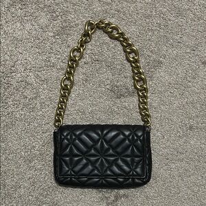 Zara Black Quilted Clutch with Gold Chain